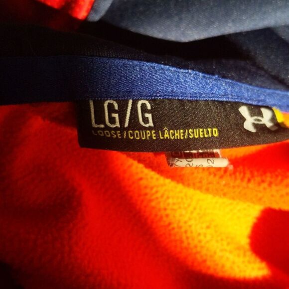 5/$55 Under Armour red/orange hoodie sweatshirt, blue/navy logo & hood lining L - Picture 3 of 5